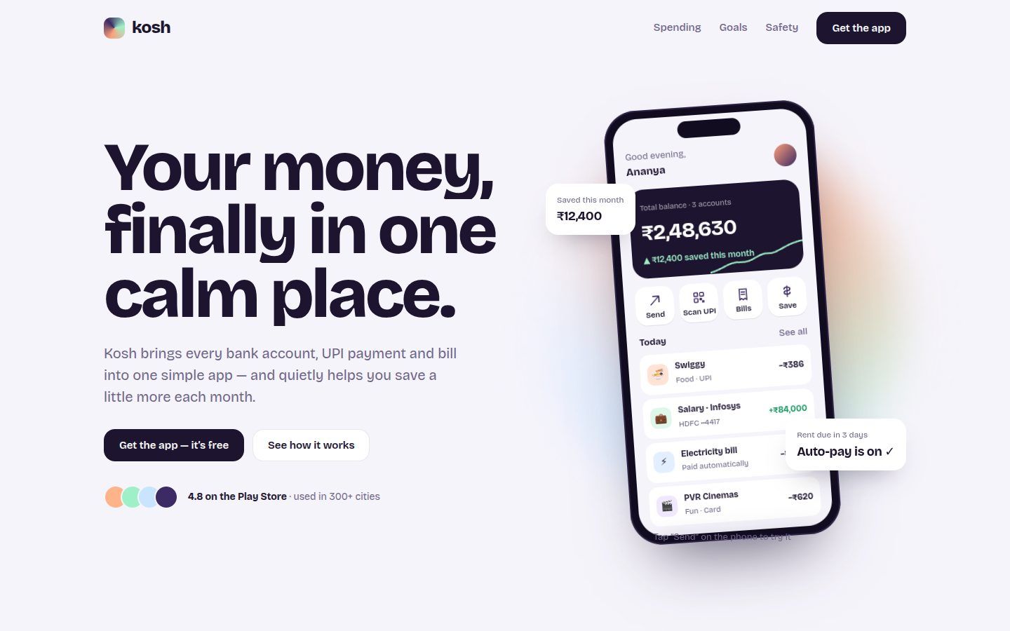 Kosh — money app landing page — concept website preview